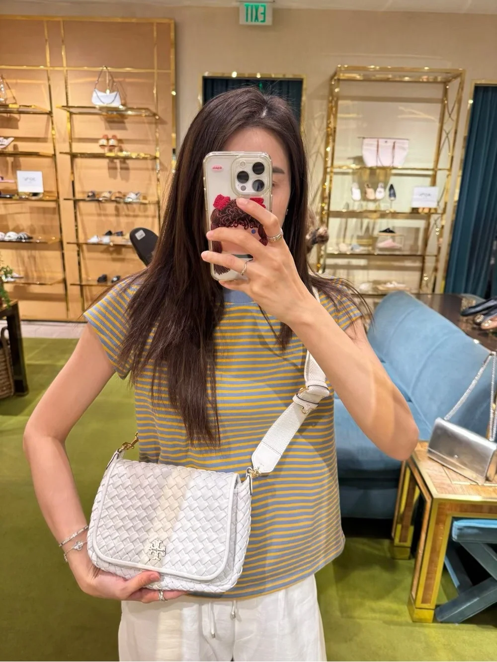 Tory Burch Thea Woven Leather Flap Crossbody in White NWT
